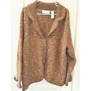 Liz Claiborne 1st Issue Women’s Plus 2X Knit Shawl-Collar Sweater Brown/Multi